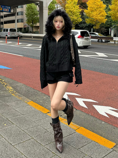 ツイストニットファータッチフーディーパーカー