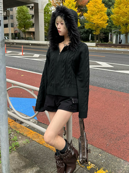 ツイストニットファータッチフーディーパーカー