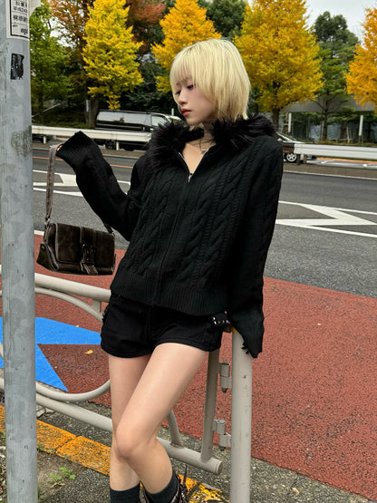 ツイストニットファータッチフーディーパーカー