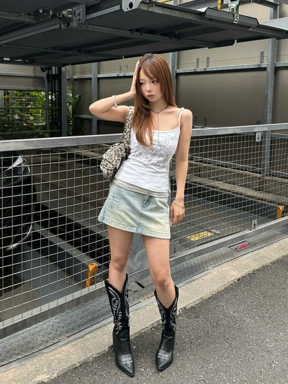 スタッズウォッシュデニムミニスカート