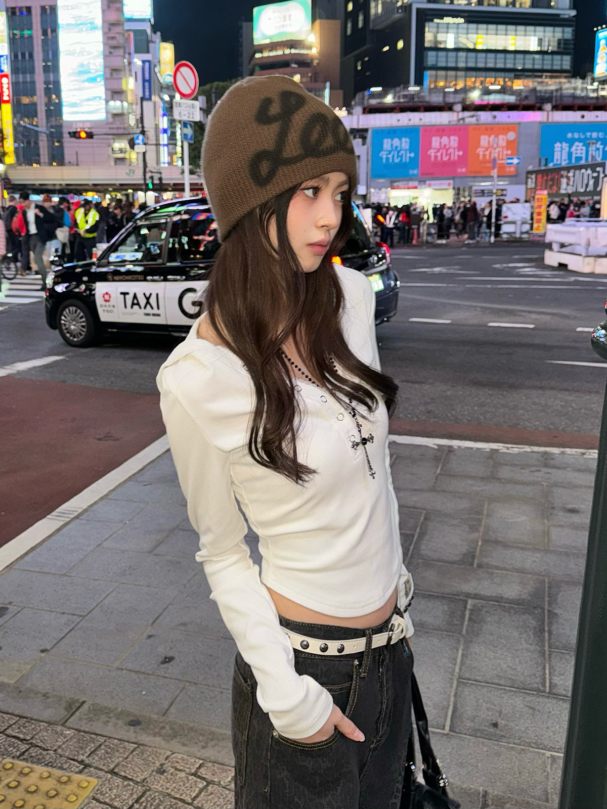 リブボタンフーディーカットソー