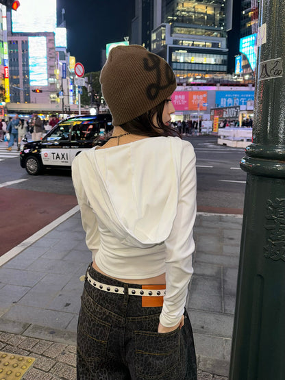 リブボタンフーディーカットソー