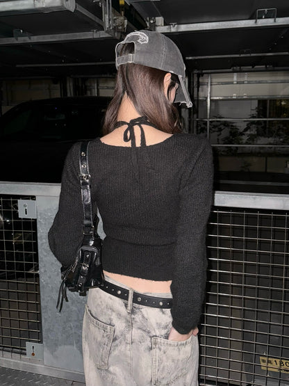 ホルターネックカシュクールニット