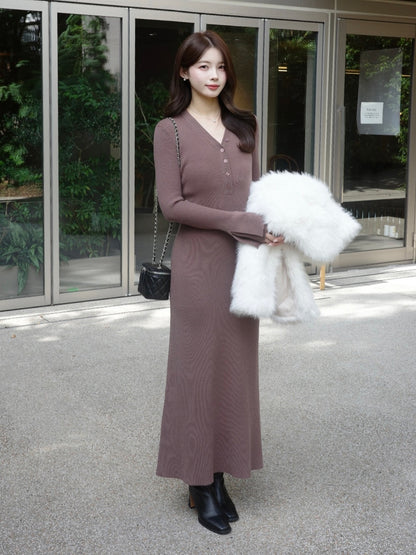 フロントボタンフレアニットワンピース【予約】