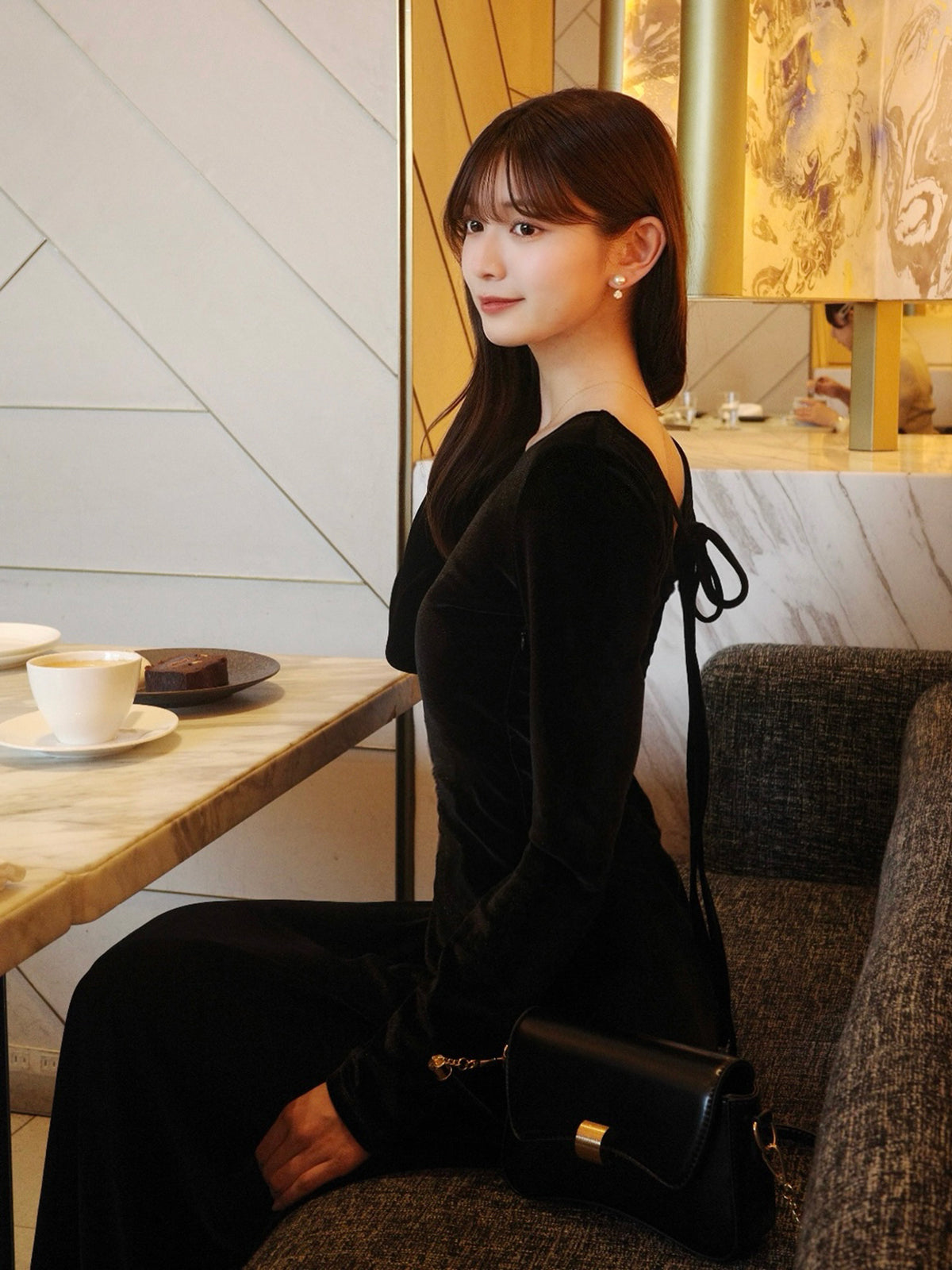 12/11★Size 백 오픈 벨벳 원피스