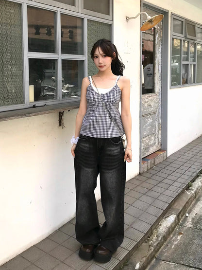 バックリボンチェックキャミソール