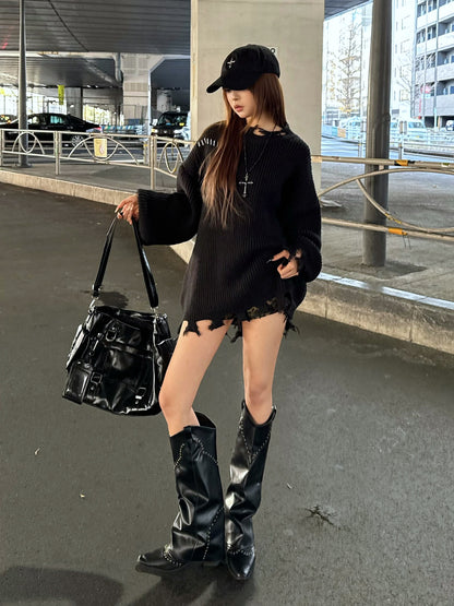 フリンジデザインオーバーニット