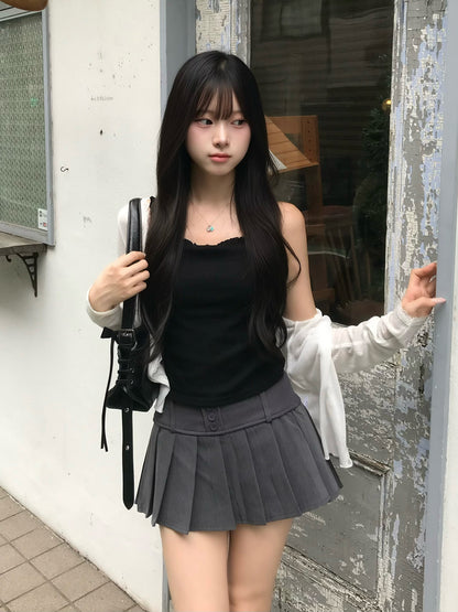 リブプリーツボタンミニスカート