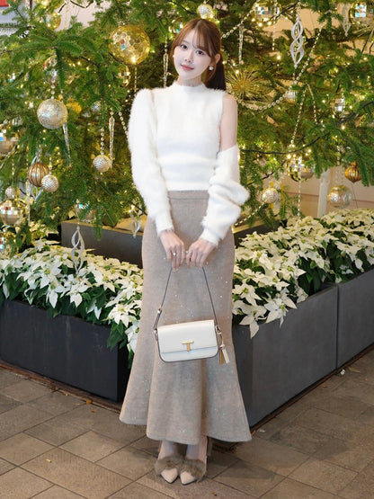 ラメスパンコールマーメイドニットスカート