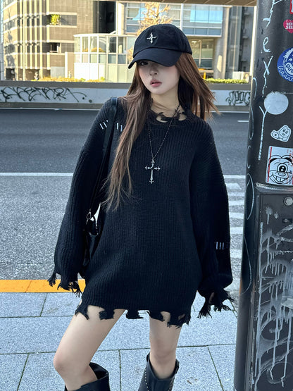 フリンジデザインオーバーニット