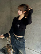 ホルターネックカシュクールニット - ブラック