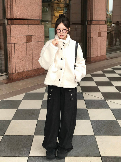 ハイネックボタンボアコート