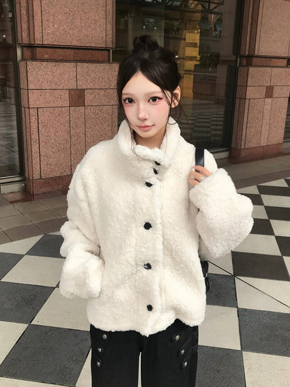 ハイネックボタンボアコート