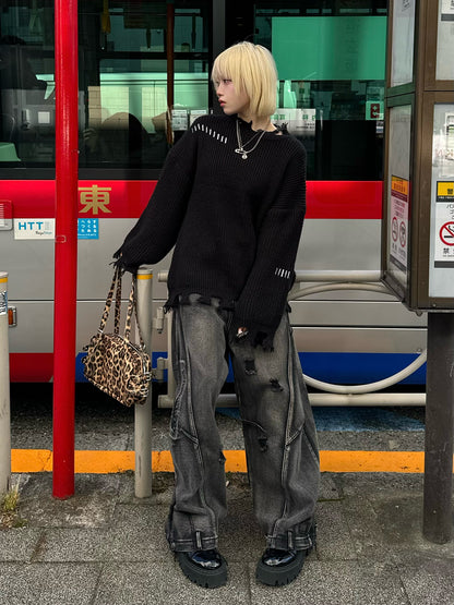 フリンジデザインオーバーニット