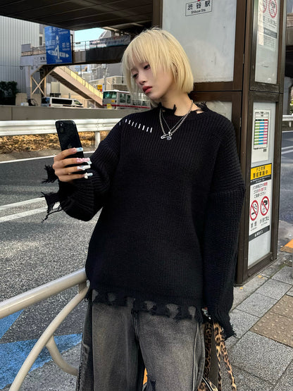 フリンジデザインオーバーニット