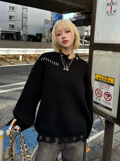 フリンジデザインオーバーニット