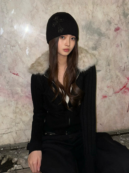 ファータッチカラーダブルジップニット