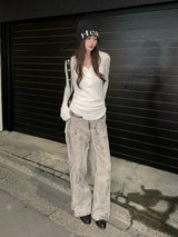 グレーウォッシュデニムパンツ - グレー