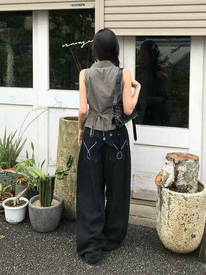 チェックボウタイノースリーブブラウス
