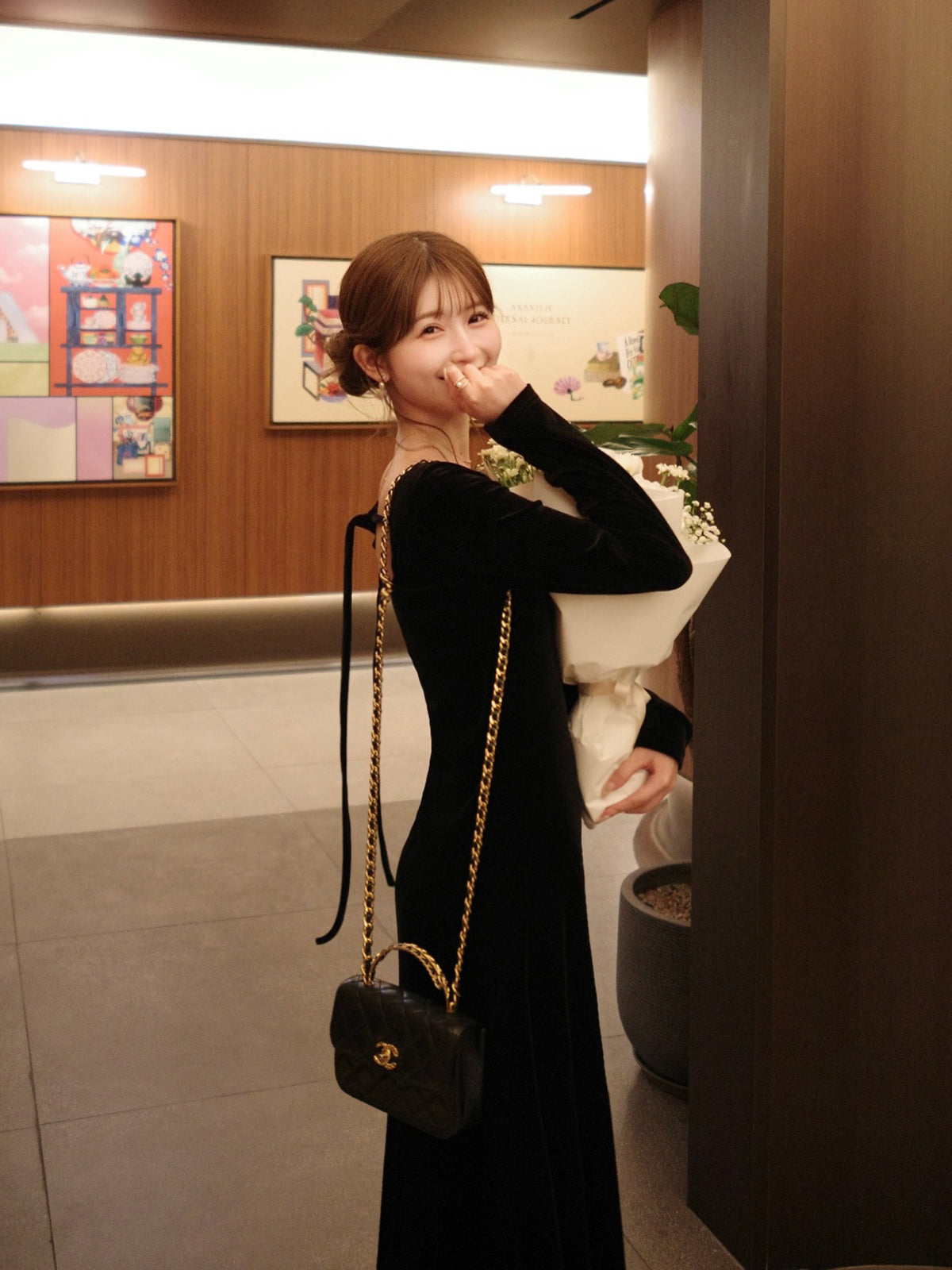 Back-open velour dress