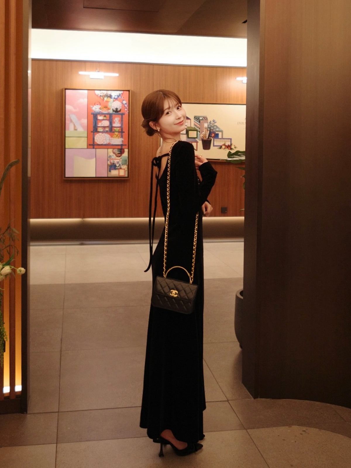 Back-open velour dress