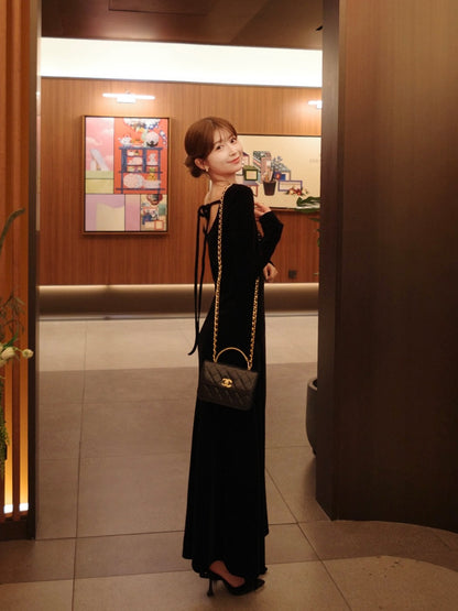 Back-open velour dress