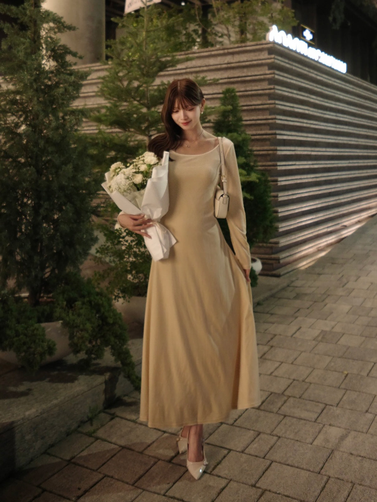 Back-open velour dress