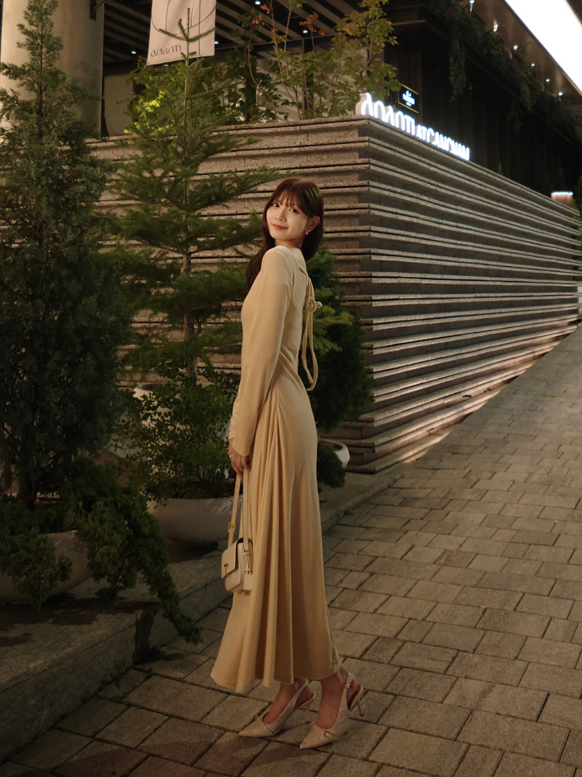Back-open velour dress