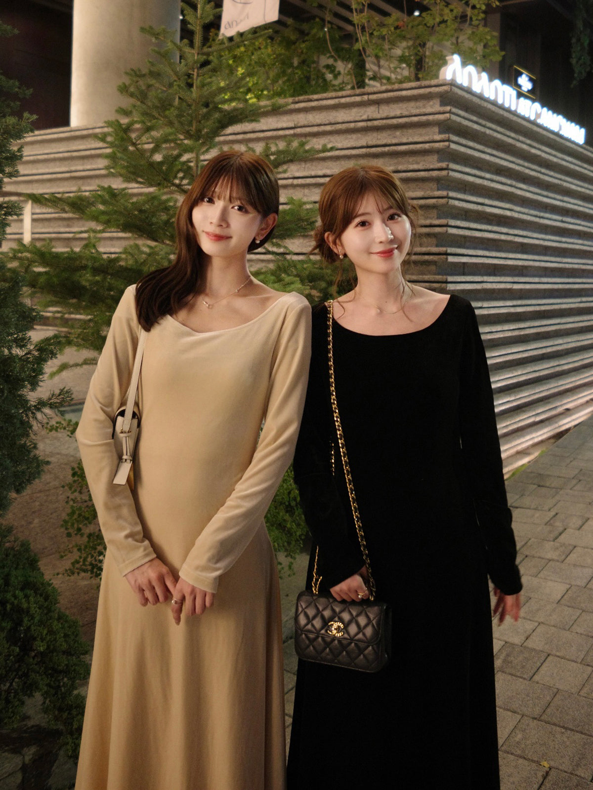 Back-open velour dress