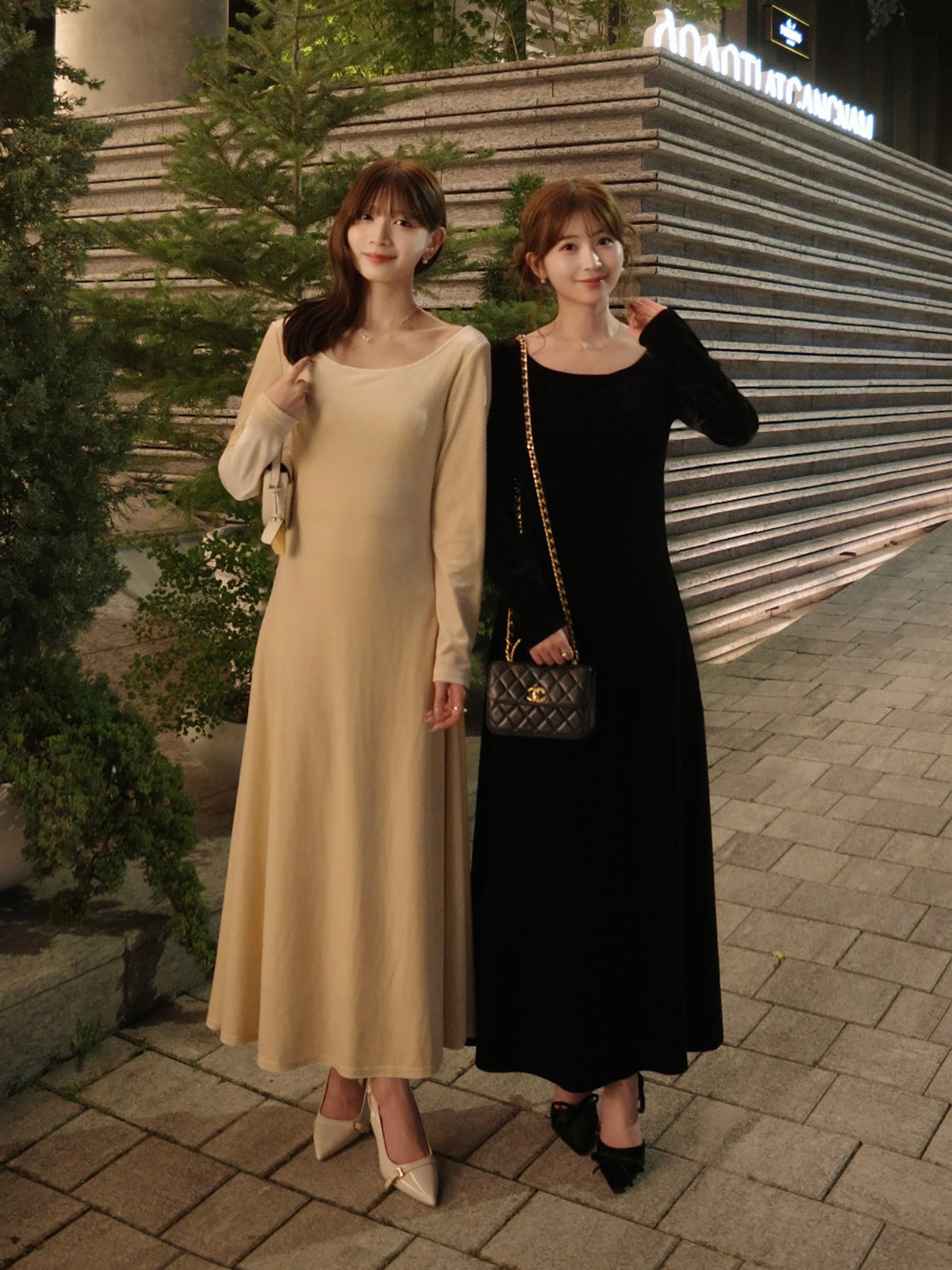 Back-open velour dress