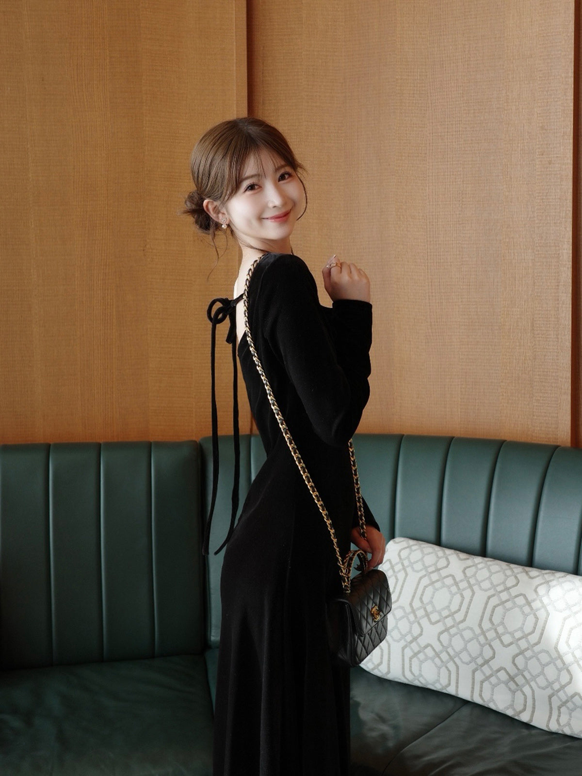 Back-open velour dress