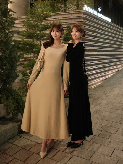 Back-open velour dress