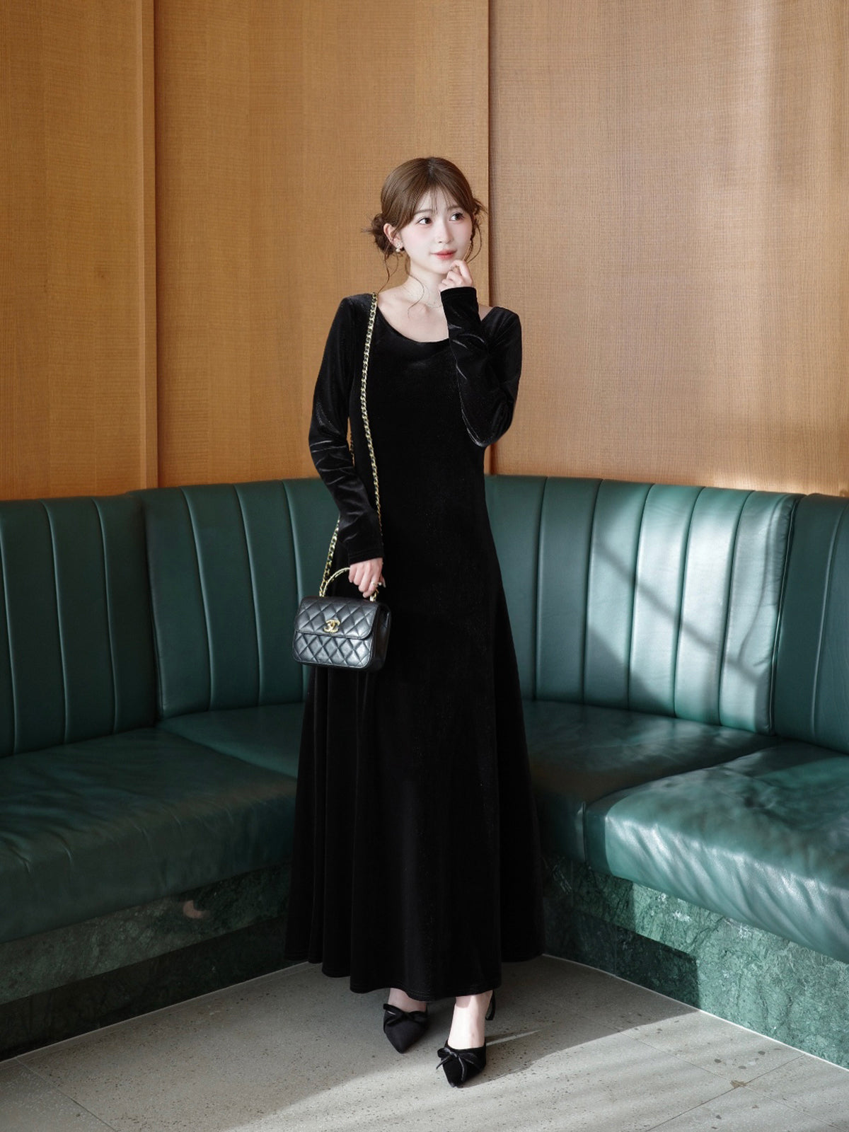 Back-open velour dress