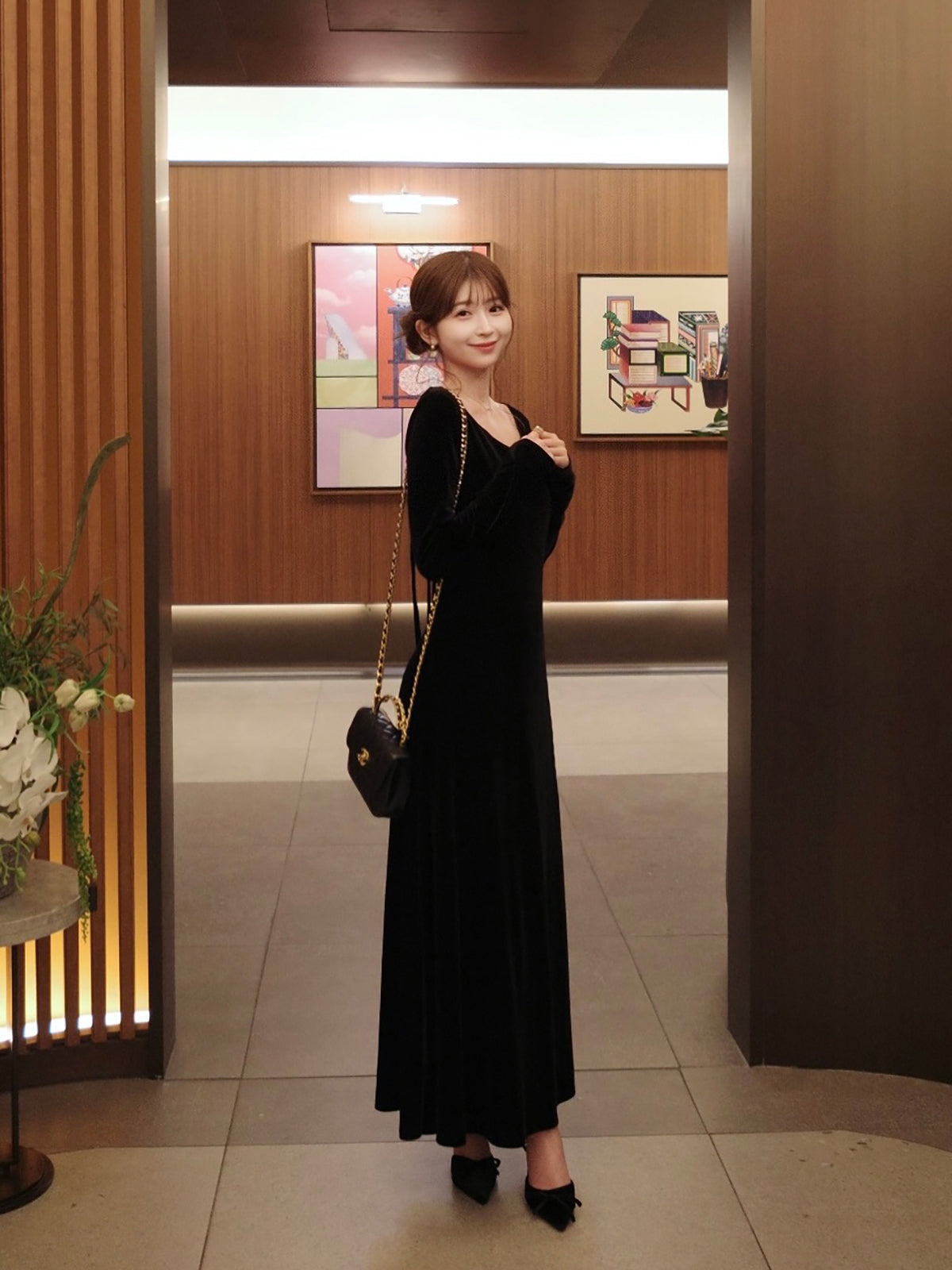 Back-open velour dress