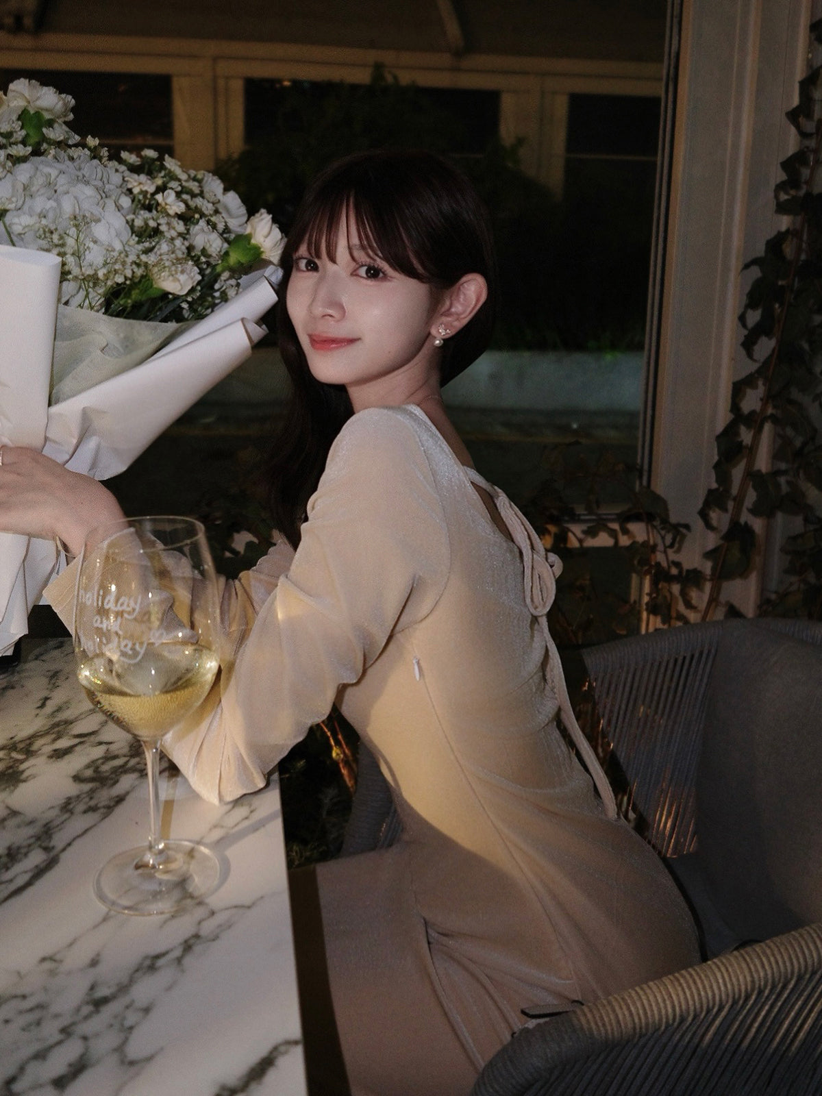 Back-open velour dress