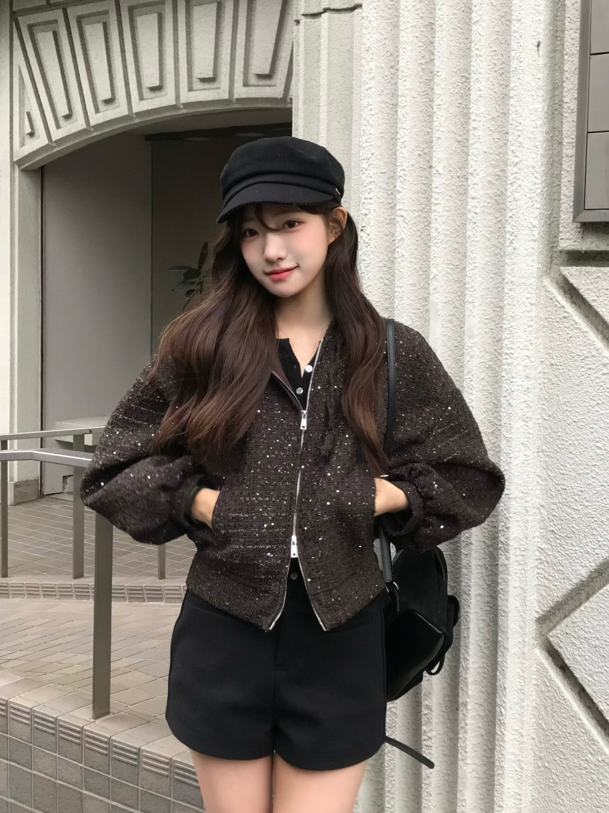 グリッターツイードダブルジップブルゾン