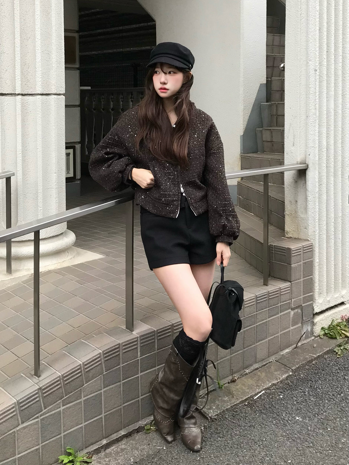 グリッターツイードダブルジップブルゾン