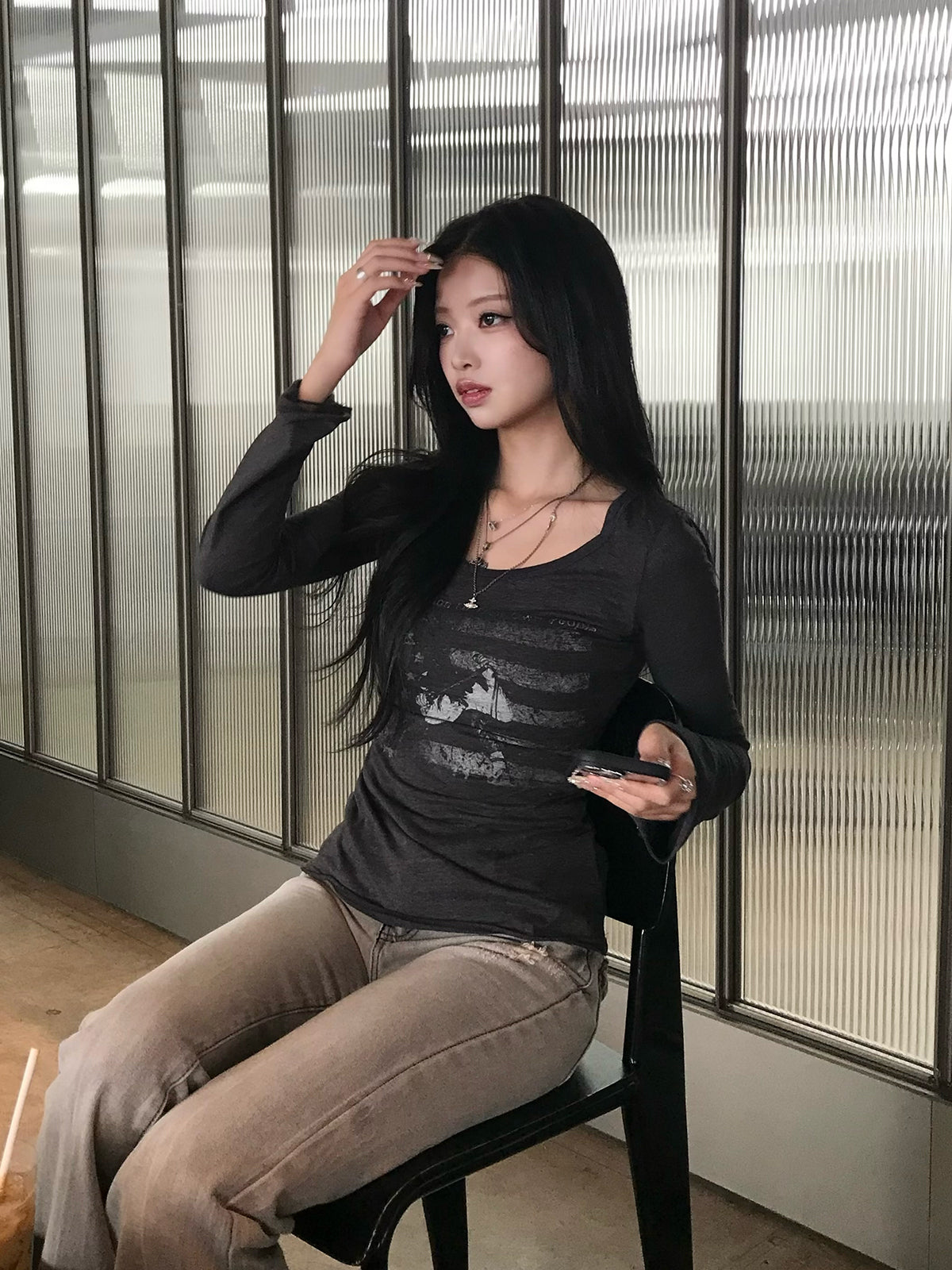 フラッグデザインロングスリーブTシャツ