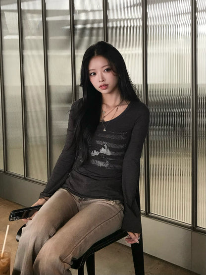 フラッグデザインロングスリーブTシャツ