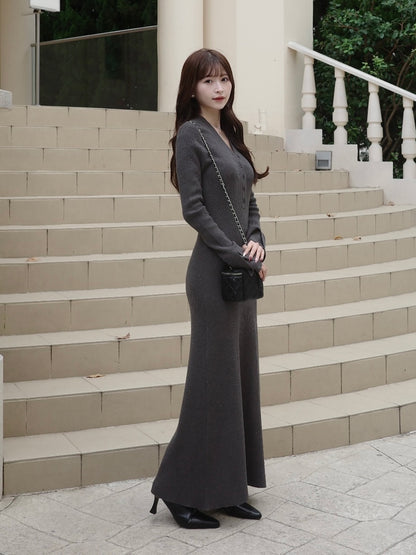 フロントボタンフレアニットワンピース【予約】