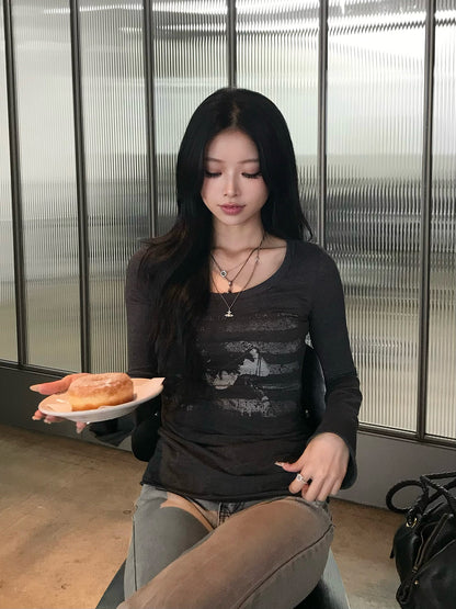 フラッグデザインロングスリーブTシャツ