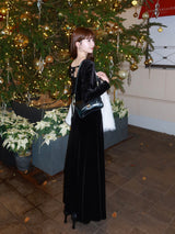 12/11★Size 백 오픈 벨벳 원피스 - 블랙