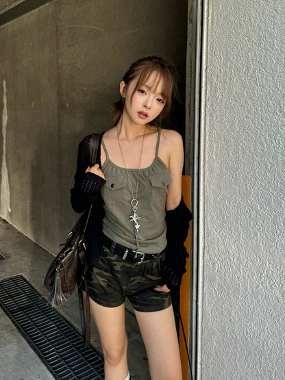 カモフラデザインデニムショートパンツ