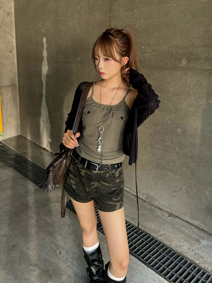 カモフラデザインデニムショートパンツ