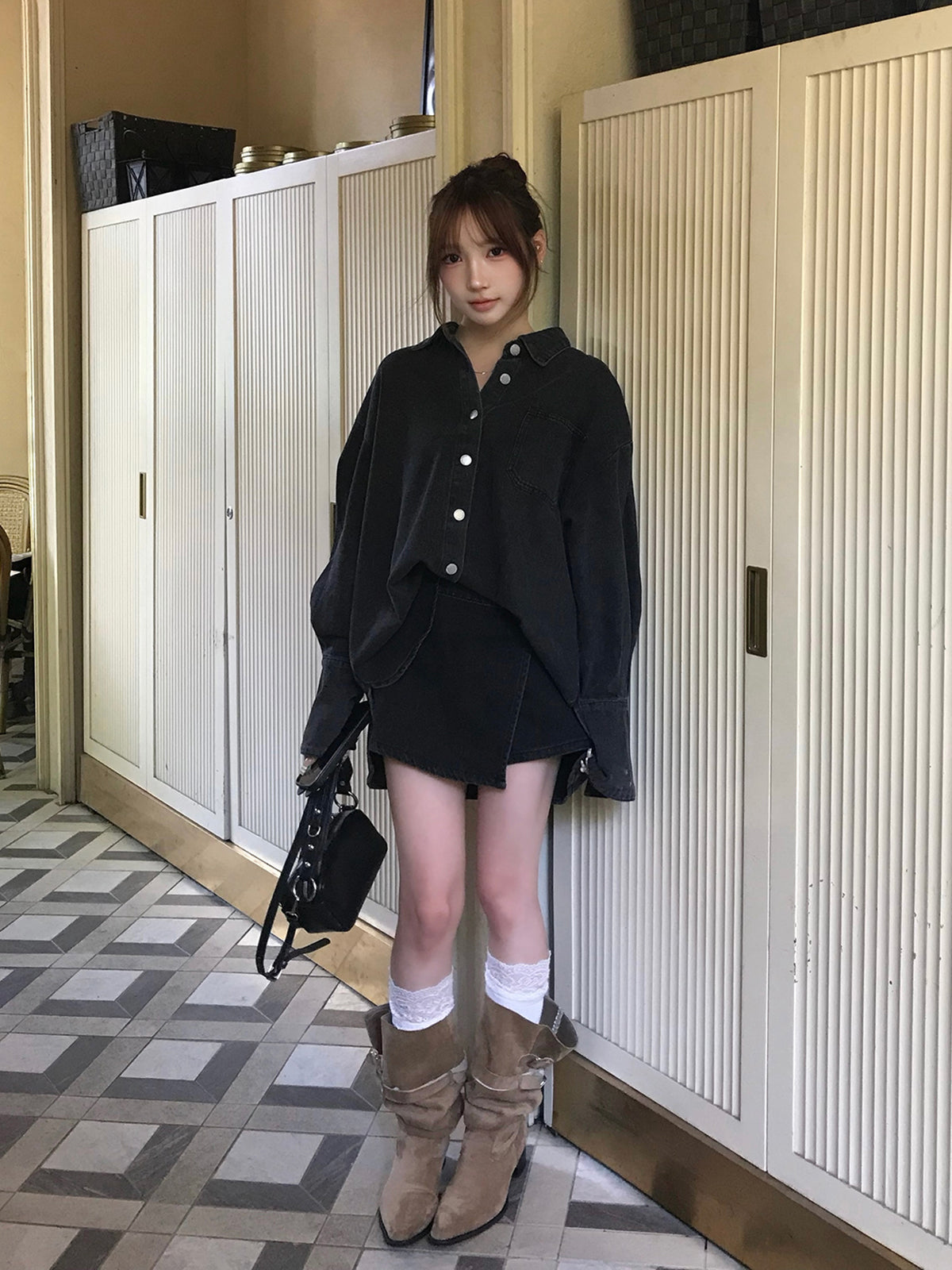 デニムラップショートパンツセットアップ