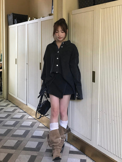 デニムラップショートパンツセットアップ