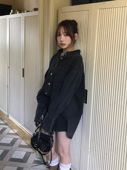 デニムラップショートパンツセットアップ