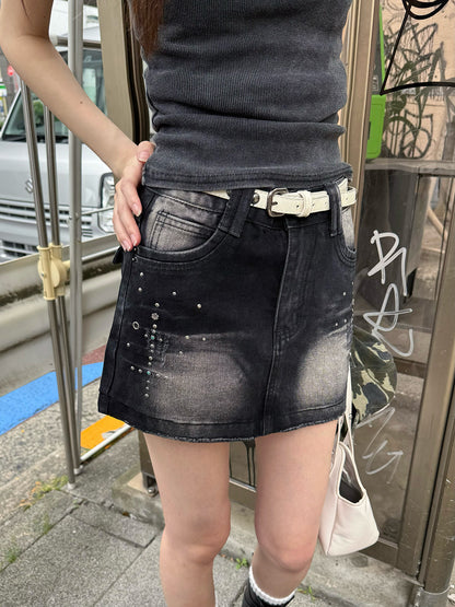 スタッズウォッシュデニムミニスカート