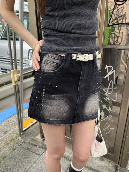 スタッズウォッシュデニムミニスカート