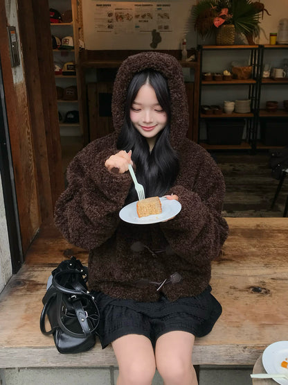 贵宾毛触感纽扣大衣